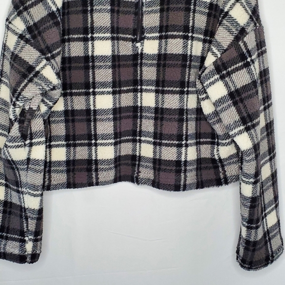 Fleece Plaid Jacket XL Quarter Zip Cozy Soft Grunge Pullover Shacket Gorpcore - Picture 3 of 10